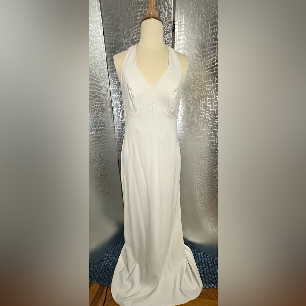 Dessy Collection Sleeveless Halter Top Cream Ivory White Dress Size 6
